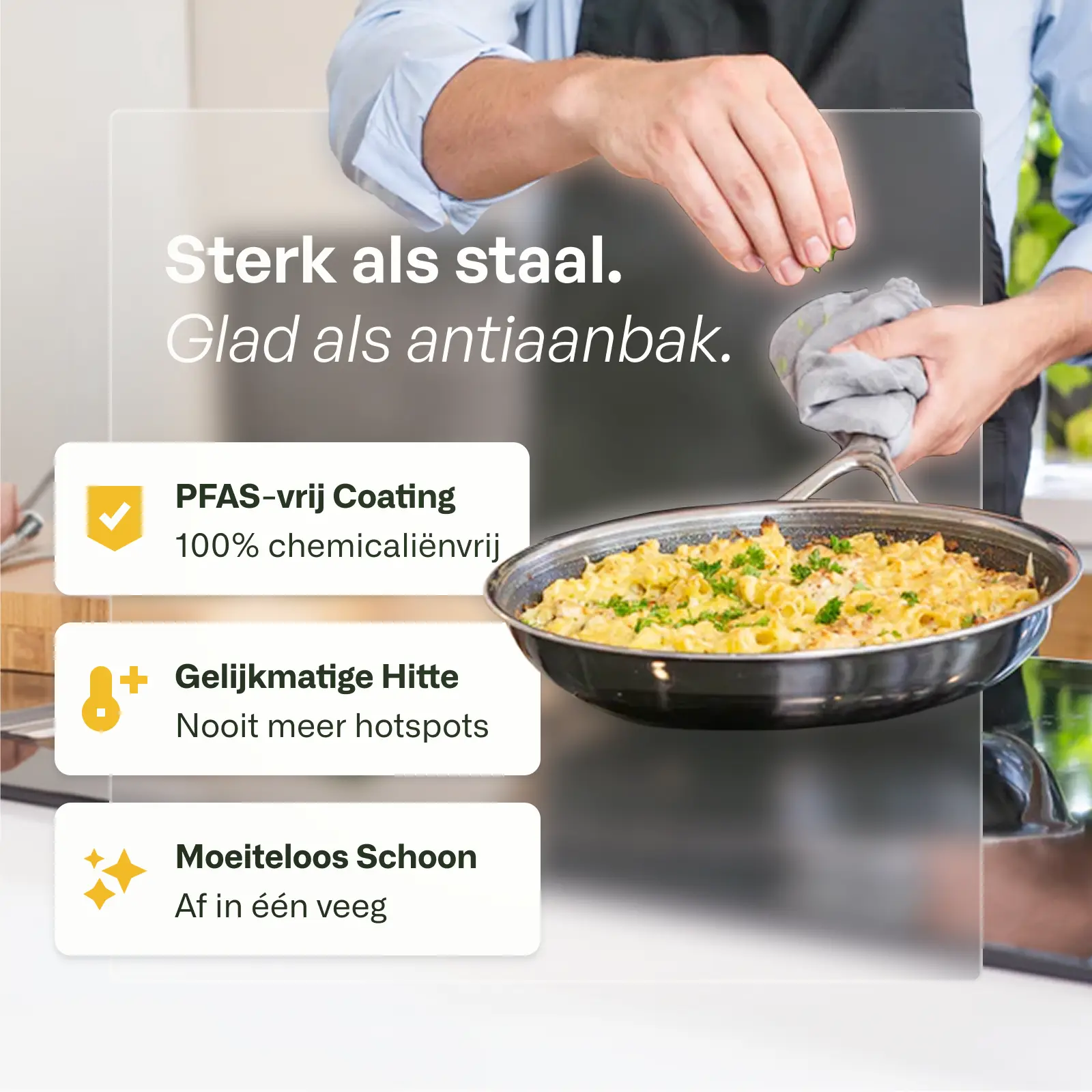 Hybride koekenpannenset Ø 20, 24 & 28 3-delig met deksels
