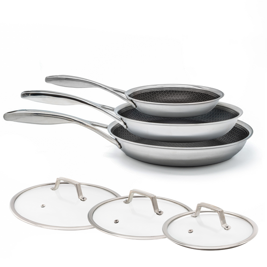 3-Piece Hybrid Fry Pan Set with lids