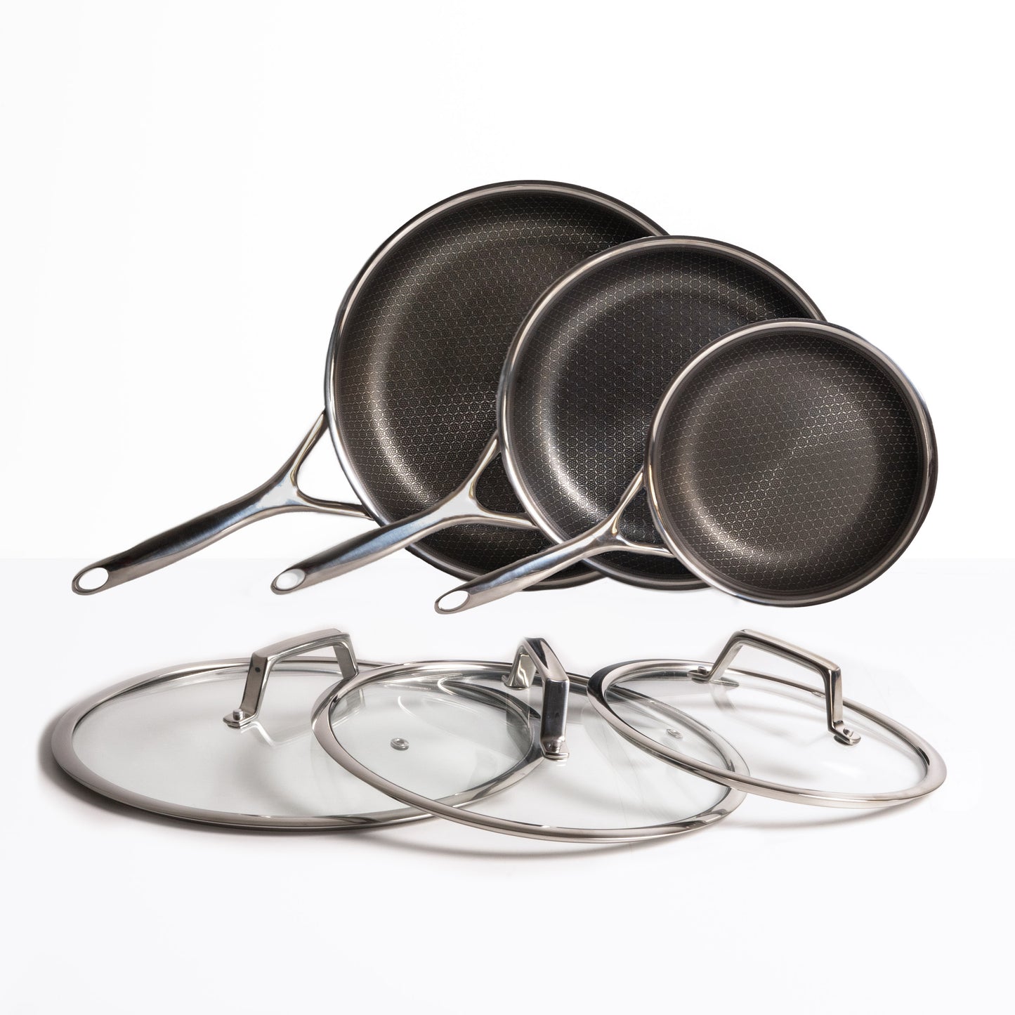 Hybride koekenpannenset Ø 20, 24 & 28 3-delig met deksels