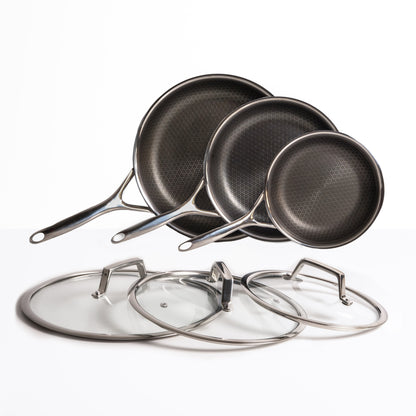 Hybride koekenpannenset Ø 20, 24 & 28 3-delig met deksels