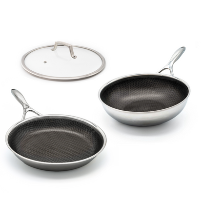 2-Piece Hybrid Fry Pan & Wok Set with lid